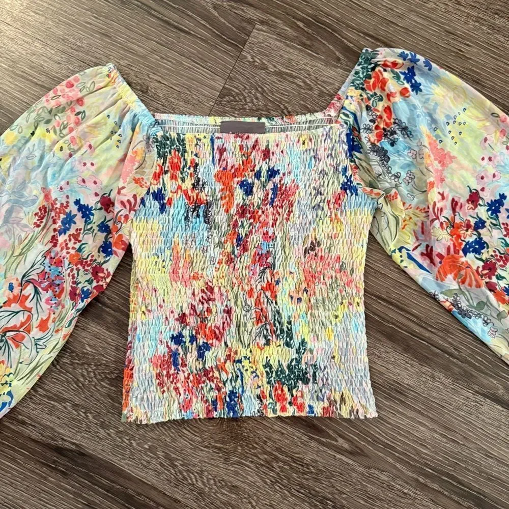 Anthropologie Rouen Smocked Floral Long Sleeve Top - Picture 3 of 7